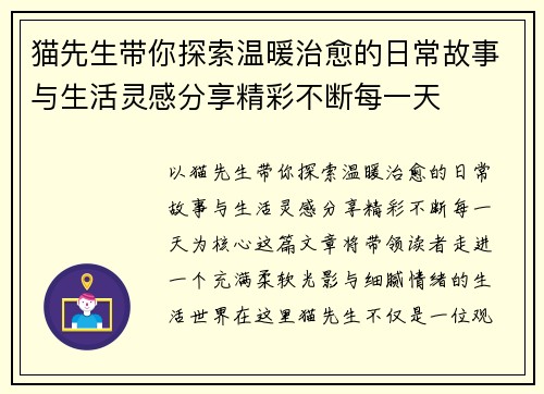 猫先生带你探索温暖治愈的日常故事与生活灵感分享精彩不断每一天